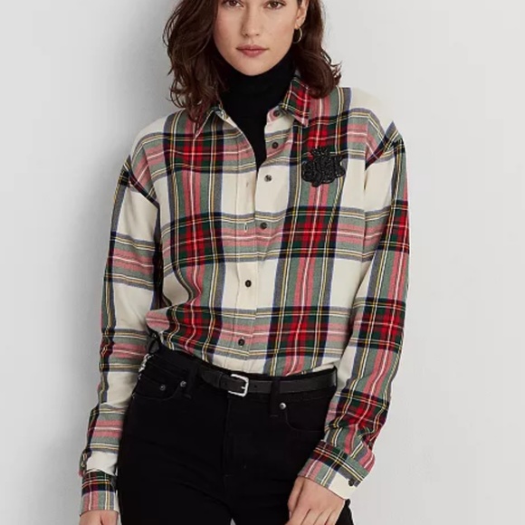 $250 RALPH LAUREN Bullion Checked Plaid Tartan Twill Shirt Large L holidays - Picture 4 of 5